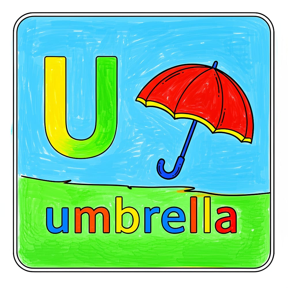 U is for Umbrella Fun Coloring Page colored version