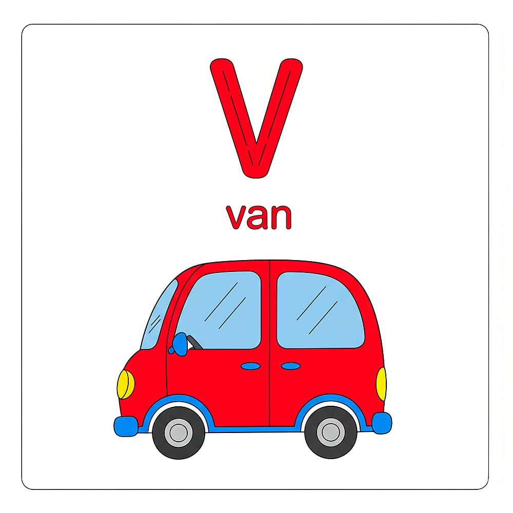 V is for Van Coloring Page colored version