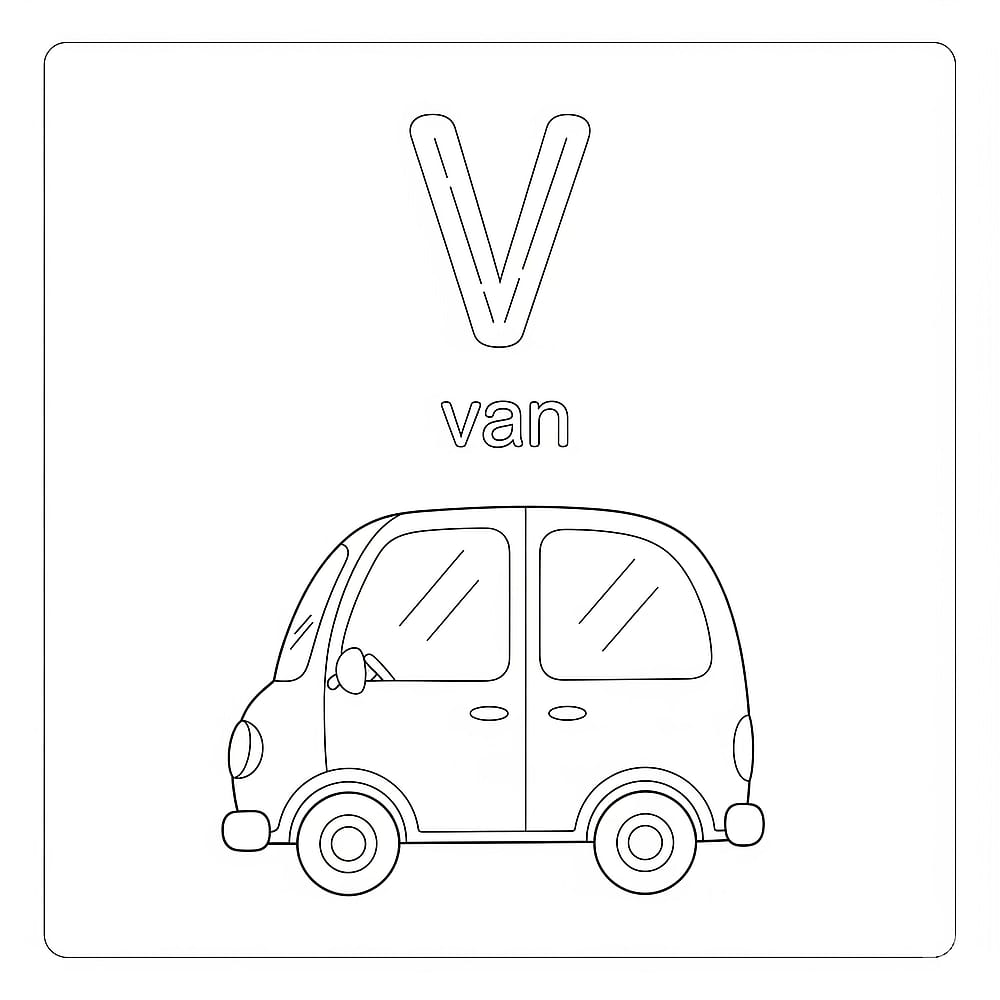 V is for Van Coloring Page coloring page