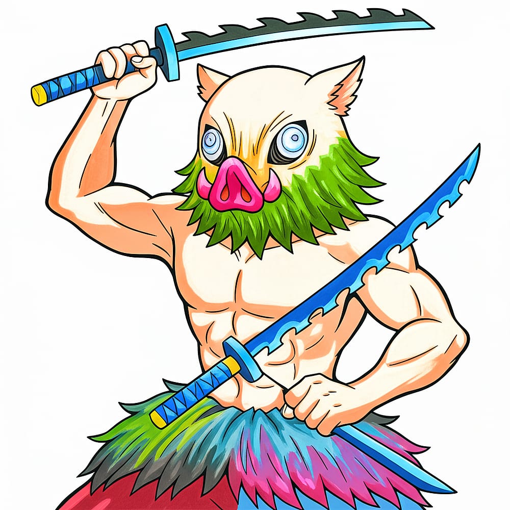 Wild Boar Swordsman Coloring Page colored version