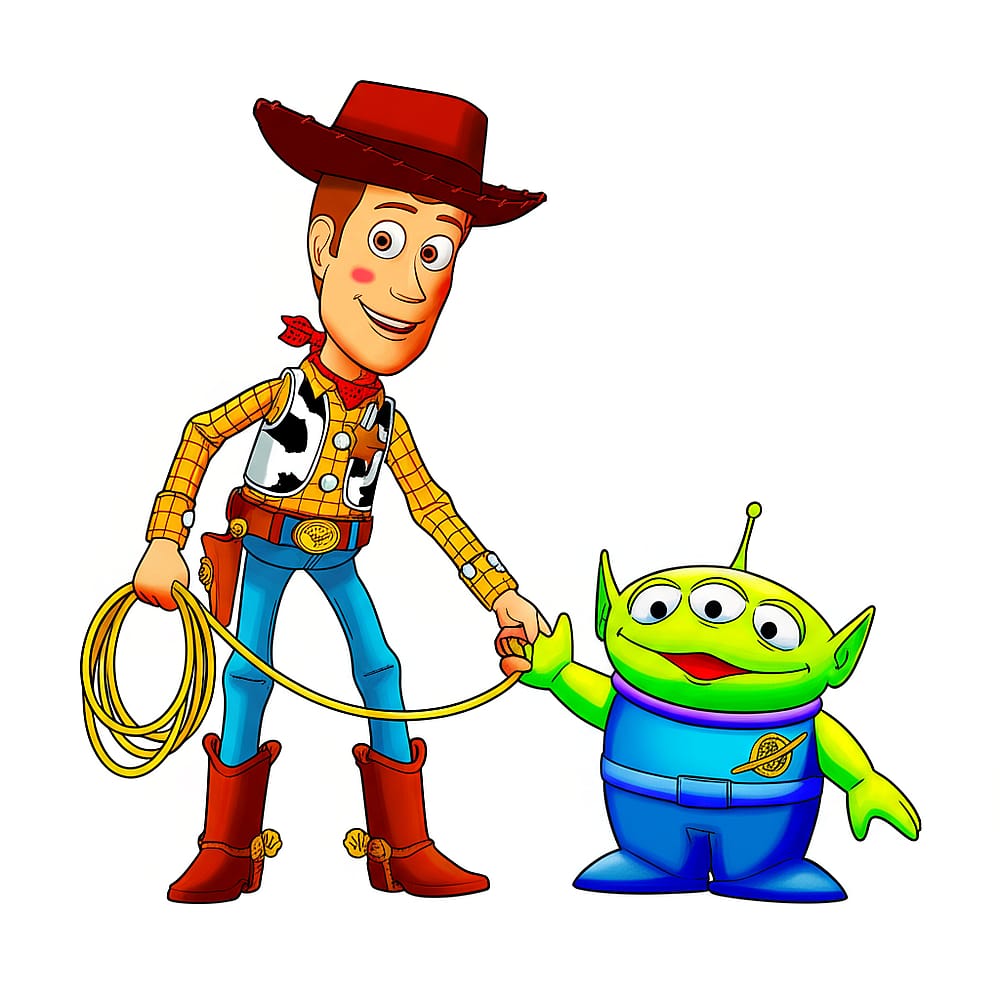 Woody and Alien Pals Coloring Page colored version