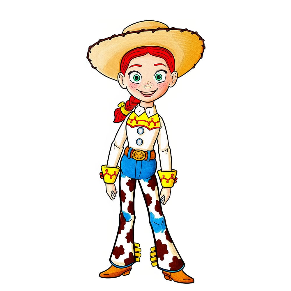 Yodeling Cowgirl Jessie Coloring Page colored version