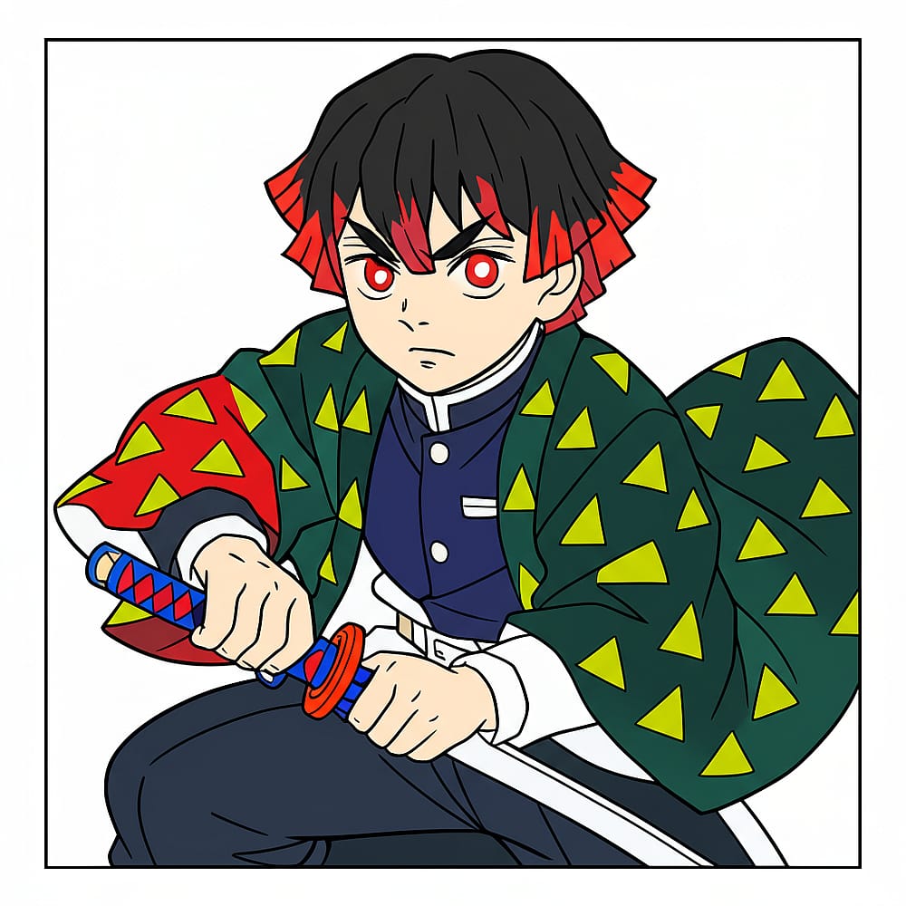 Zenitsu Agatsuma Prepares for Battle Coloring Page colored version