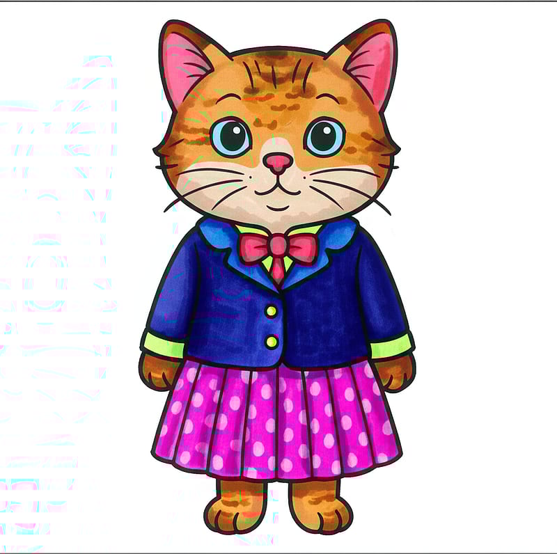 Adorable School Kitty Coloring Page colored reference