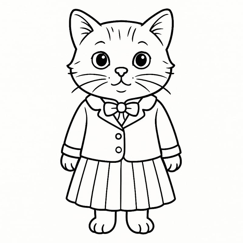 Adorable School Kitty Coloring Page coloring page
