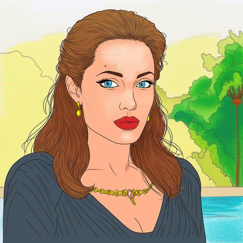 Elegant Angelina Jolie Coloring Page colored reference