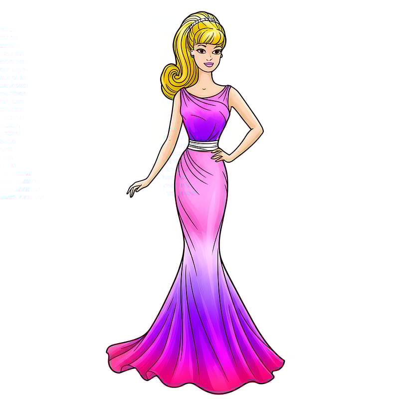 Elegant Barbie Evening Gown Coloring Page colored reference