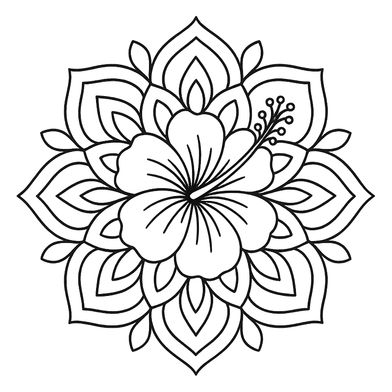Beautiful Hibiscus Flower Mandala Coloring Page coloring page