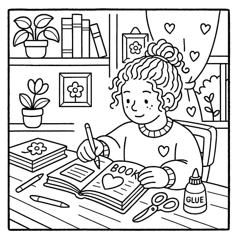Crafty Girl Scrapbooking Fun Coloring Page coloring page