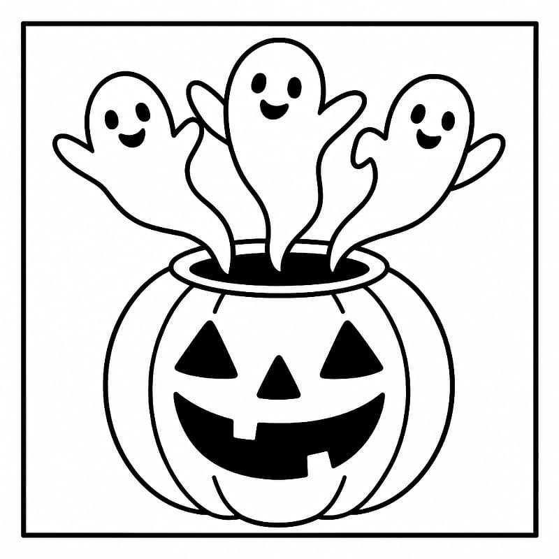 Cute Ghosts in Jack-o'-Lantern Coloring Page coloring page