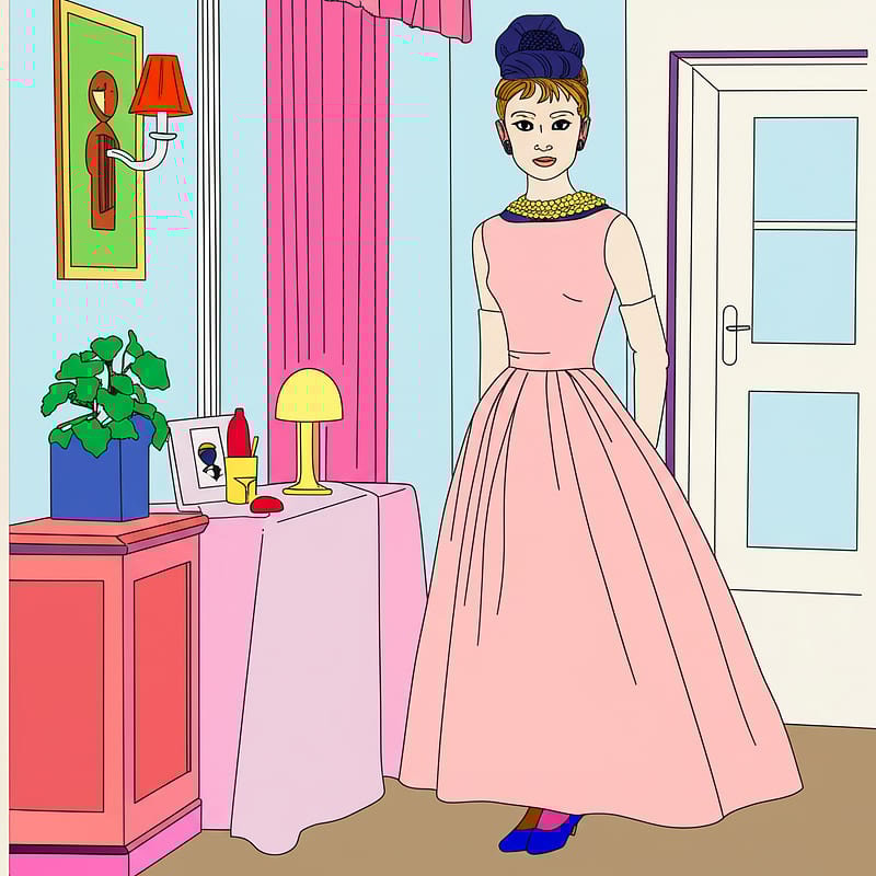 Elegant Audrey Hepburn Coloring Page colored reference