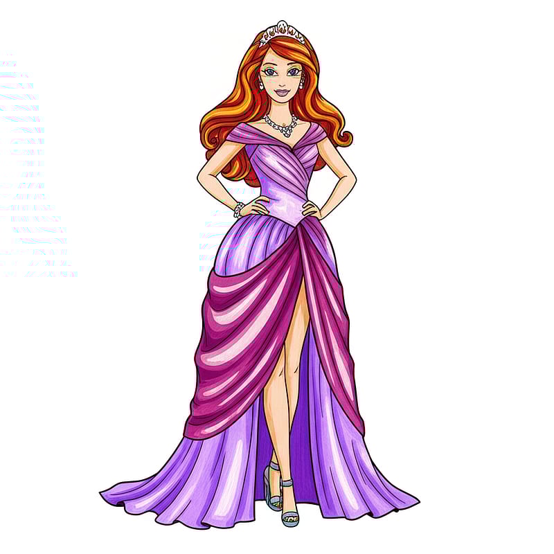 Elegant Barbie Princess Gown Coloring Page colored reference