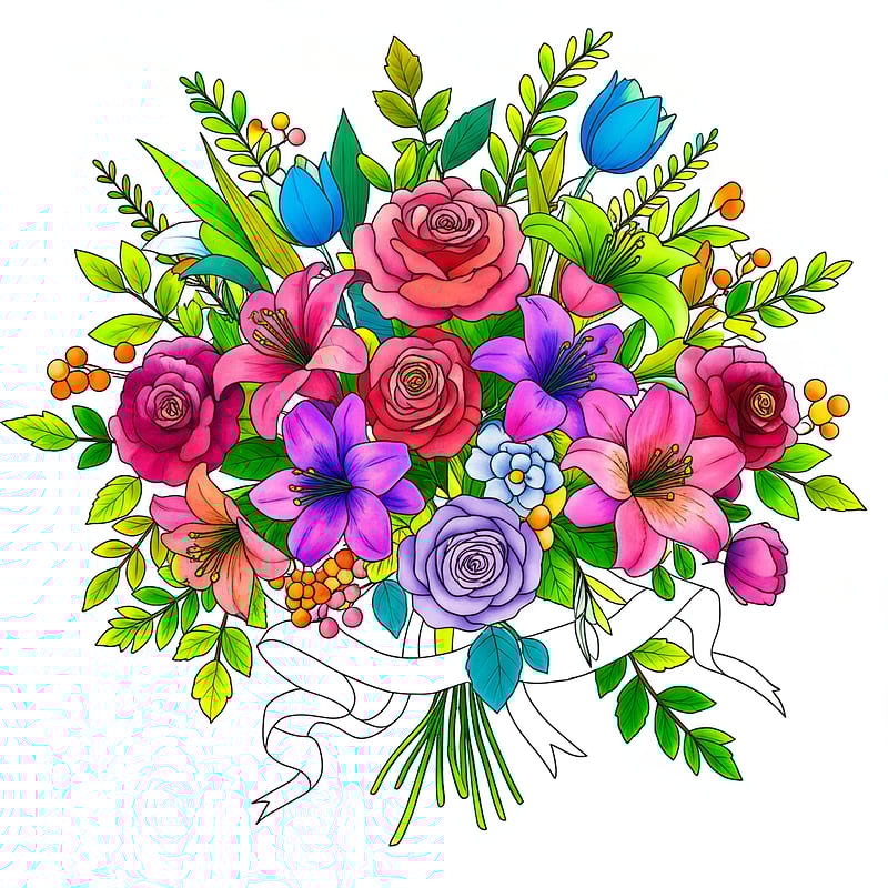 Elegant Floral Bouquet Coloring Page colored reference