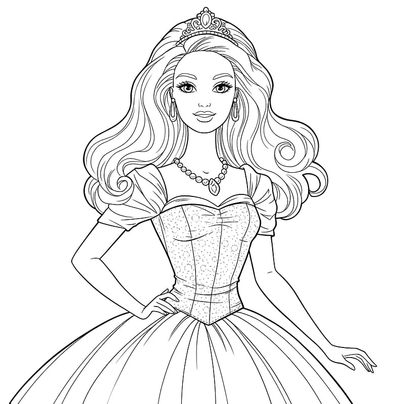 Elegant Princess Ballgown Coloring Page coloring page