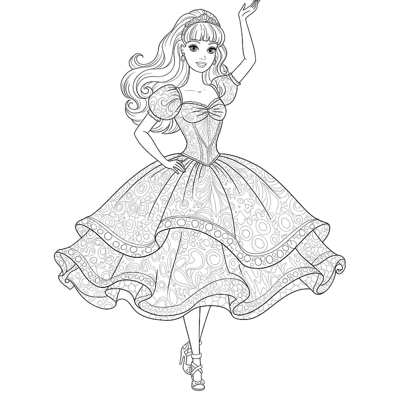 Elegant Princess in Ornate Gown Coloring Page coloring page