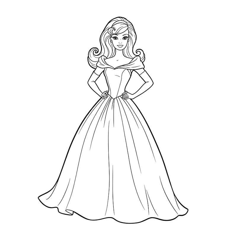 Elegant Princess in Ball Gown Coloring Page coloring page