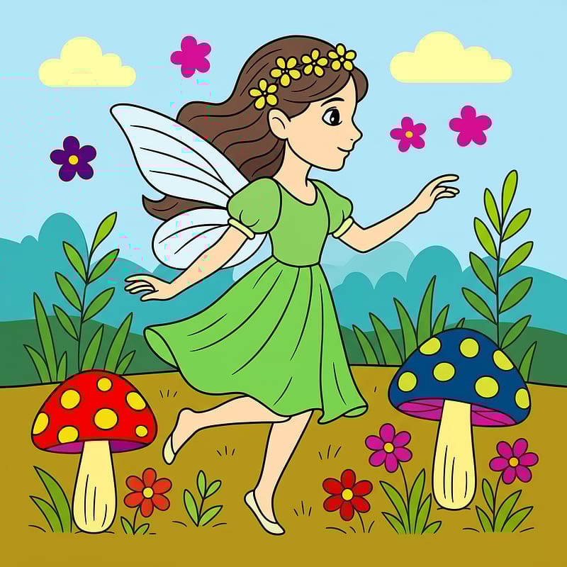 Enchanting Fairy Garden Coloring Page colored reference