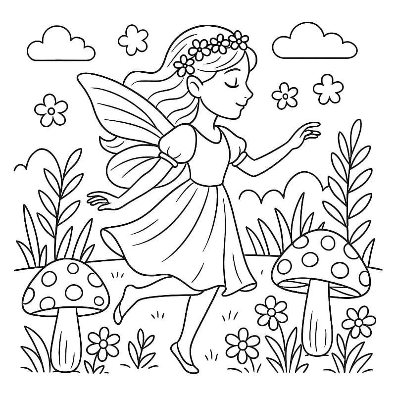 Enchanting Fairy Garden Coloring Page coloring page