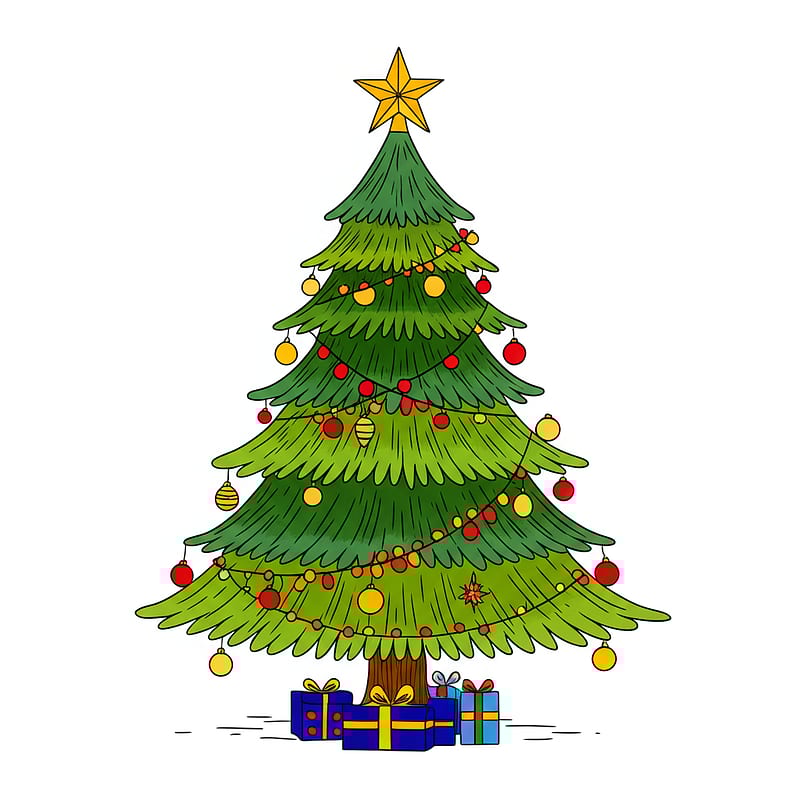Festive Christmas Tree Coloring Page colored reference