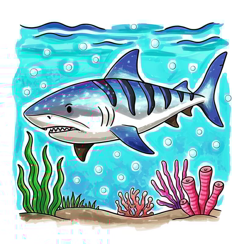 Fierce Tiger Shark Coloring Page colored reference