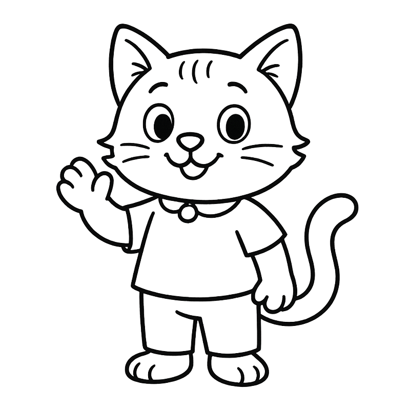 Friendly Waving Cat Coloring Page coloring page