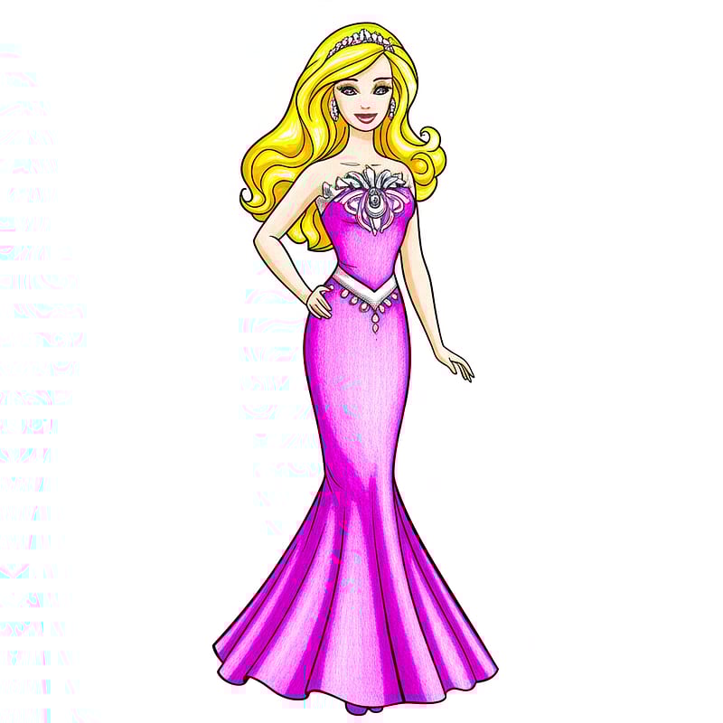 Glamorous Barbie Evening Gown Coloring Page colored reference