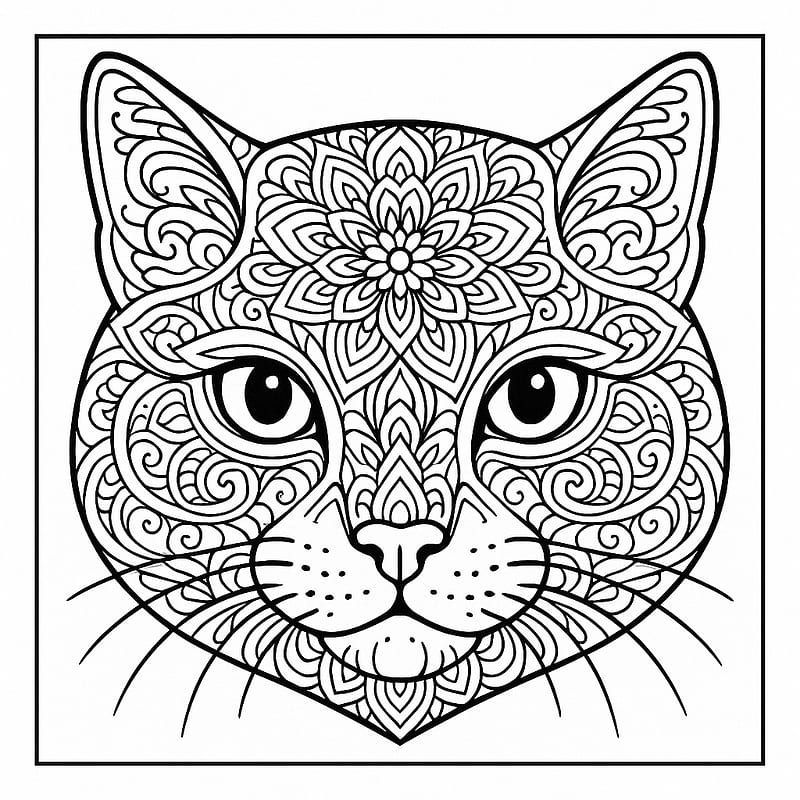 Intricate Cat Mandala Coloring Page coloring page