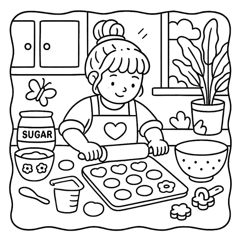 Little Baker's Cookie Delight Coloring Page coloring page