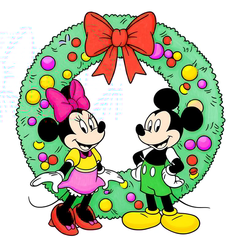 Mickey and Minnie Christmas Wreath Coloring Page colored reference