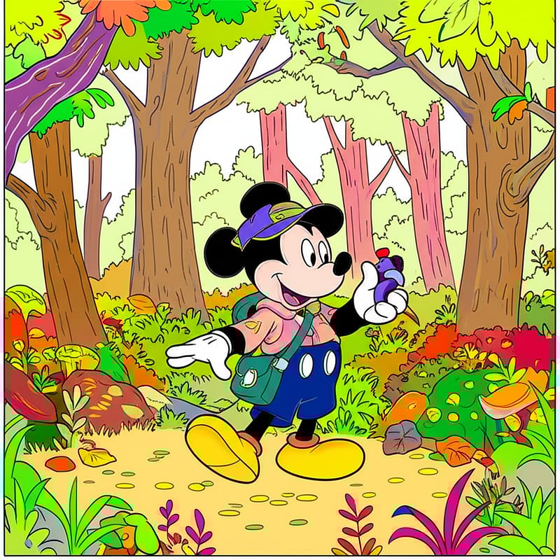Mickey Mouse Forest Adventure Coloring Page colored reference
