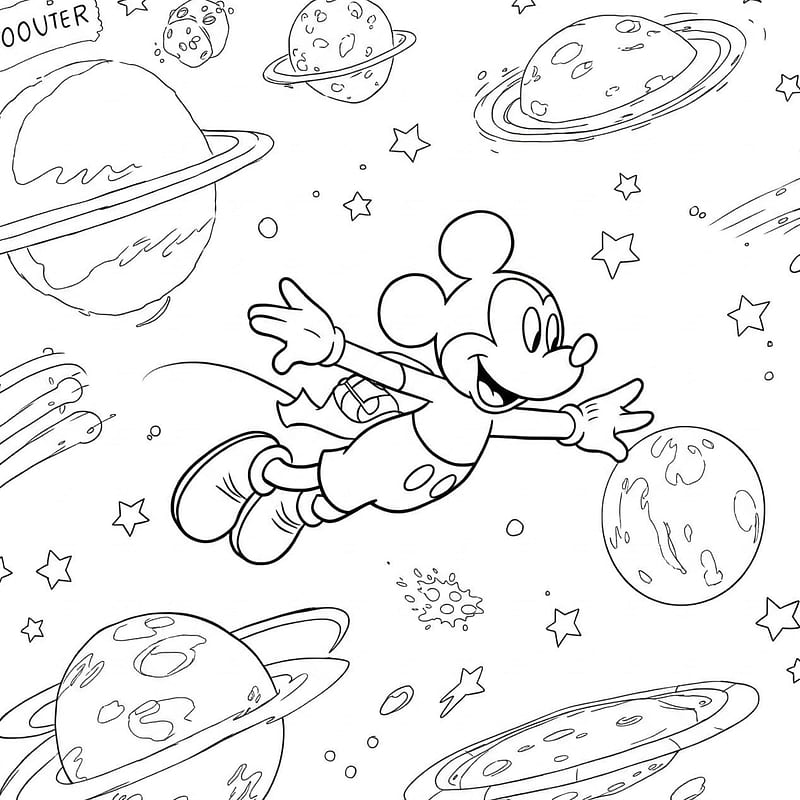 Mickey Mouse Space Adventure Coloring Page coloring page
