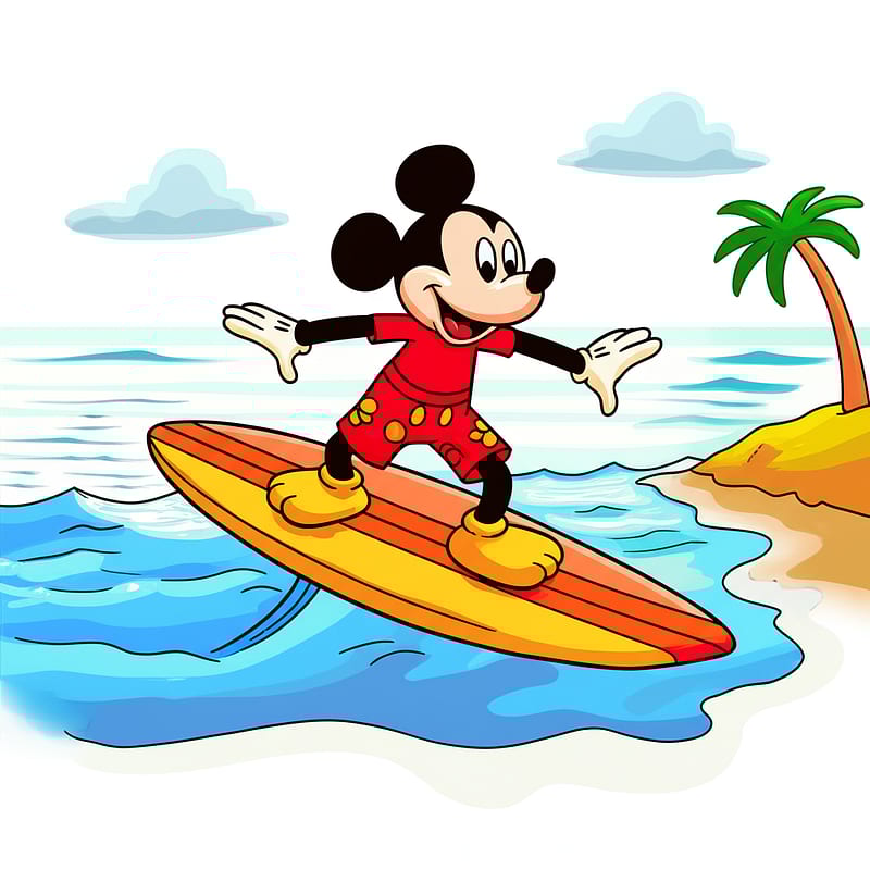 Mickey Mouse Surfing Fun Coloring Page colored reference