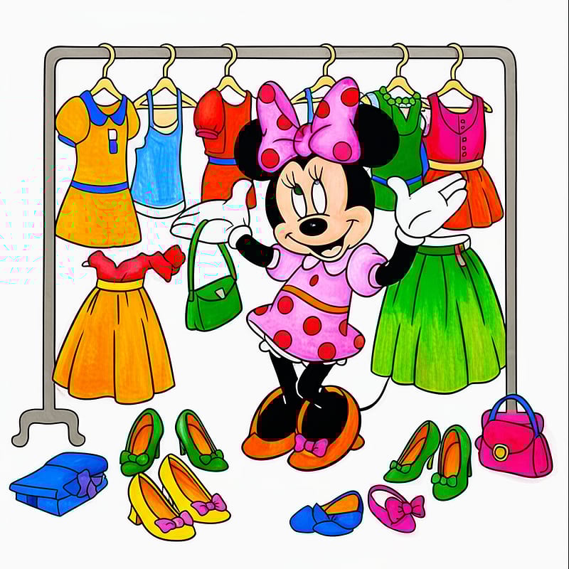 Minnie Mouse Fashion Fun Coloring Page colored reference