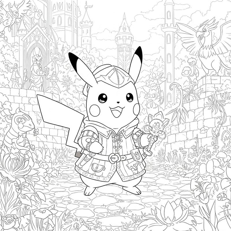Pikachu's Medieval Adventure Coloring Page coloring page