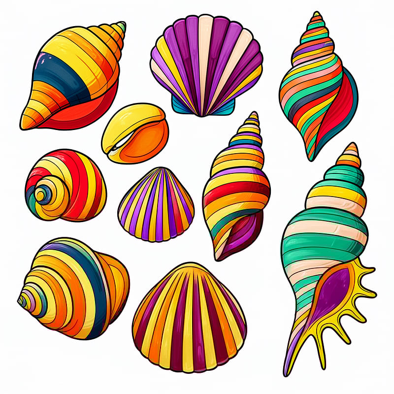 Beautiful Seashell Collection Coloring Page colored reference