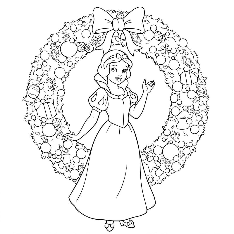 Snow White Christmas Wreath Coloring Page coloring page