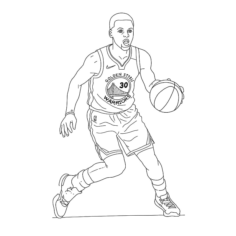 Dynamic Stephen Curry Dribbling Coloring Page coloring page
