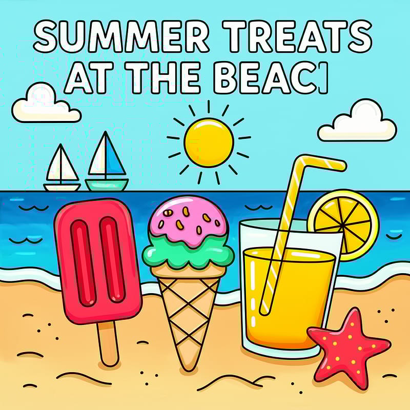 Summer Treats at the Beach Coloring Page colored reference