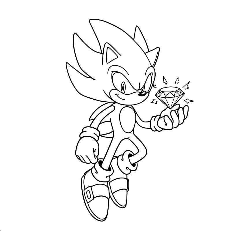 Super Sonic with Chaos Emerald Coloring Page coloring page