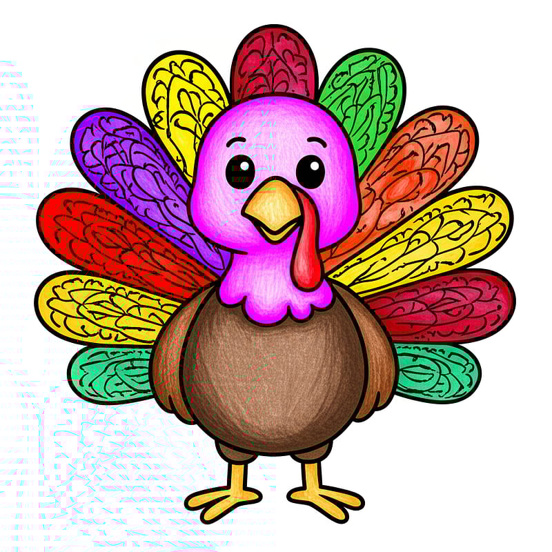 Adorable Turkey Day Coloring Page colored reference