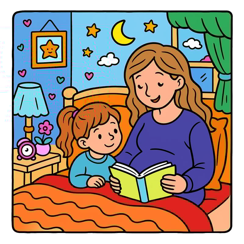 Bedtime Story with Mom colored reference