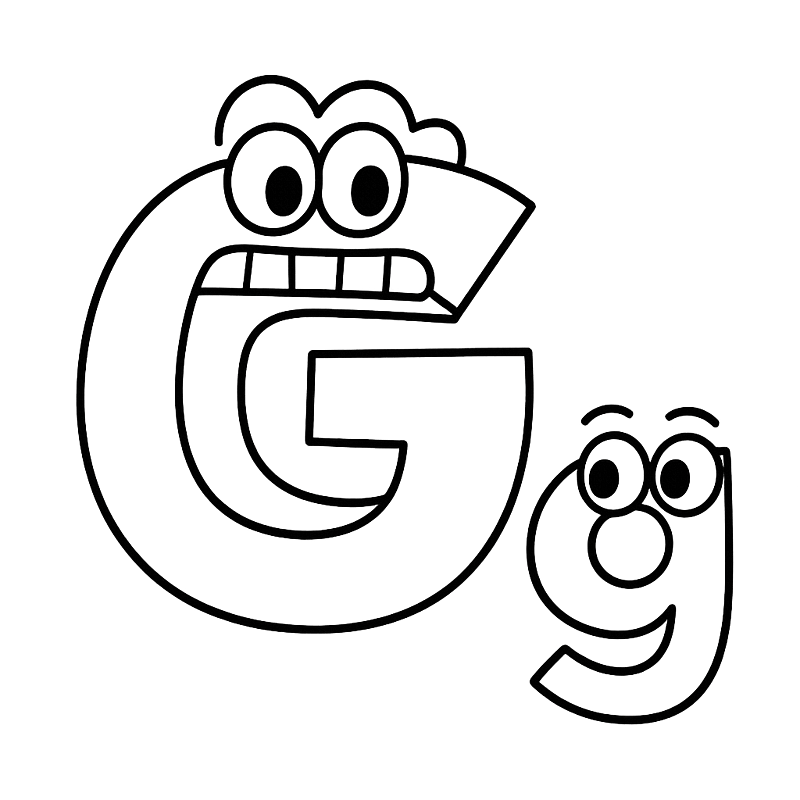 Cartoon Letter G Faces Coloring Page coloring page