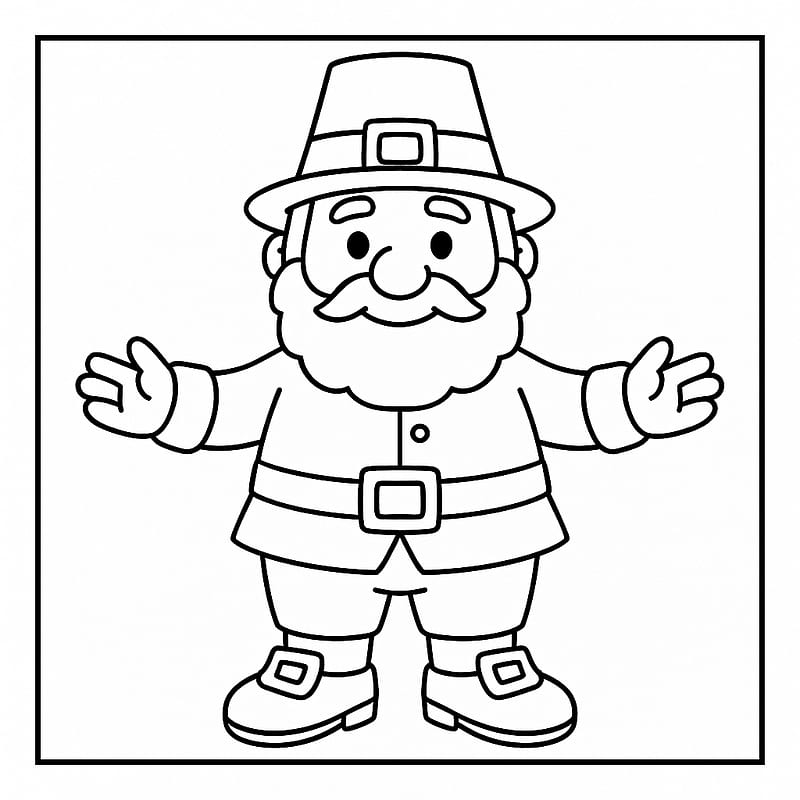 Cheerful Pilgrim Greeting Coloring Page coloring page