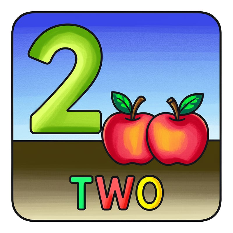 Coloring Number Two Apples Coloring Page colored reference