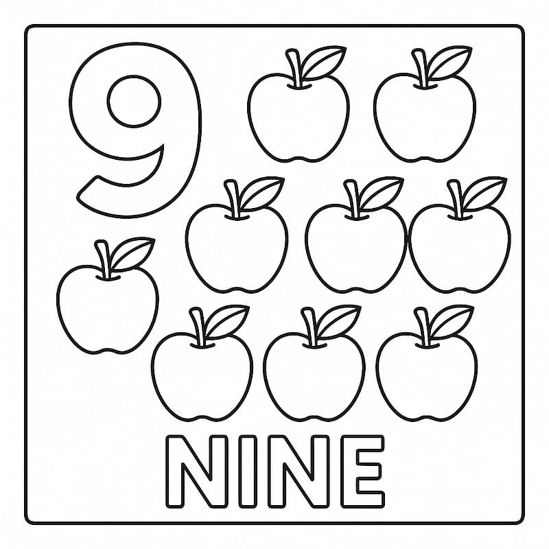 Count and Color Nine Apples Coloring Page coloring page