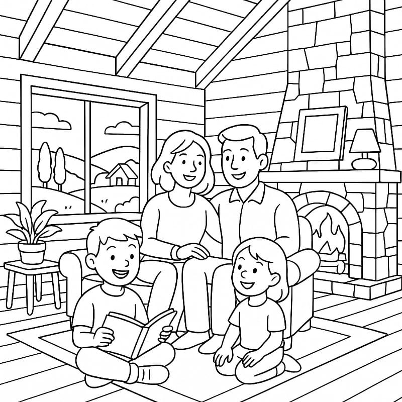 Cozy Family Reading Time Coloring Page coloring page