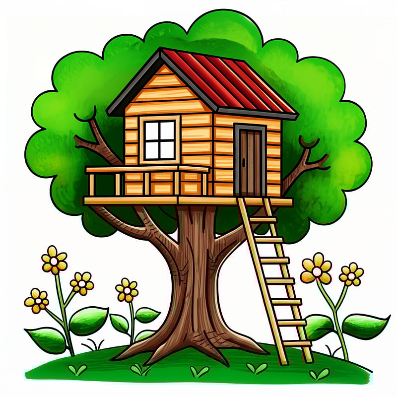 Cozy Treetop Hideaway Coloring Page colored reference