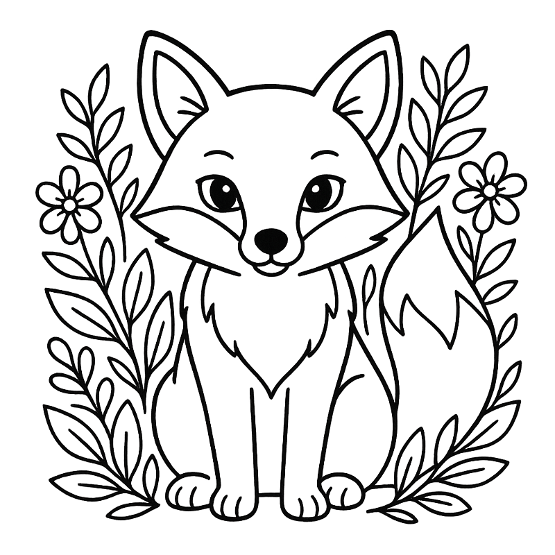Cute Forest Fox Friend Coloring Page coloring page