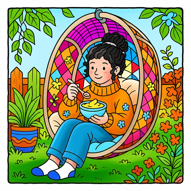 Cozy Garden Yogurt Break Coloring Page colored reference