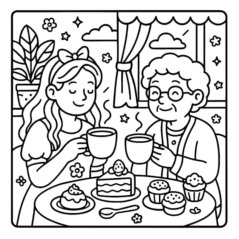 Grandma's Sweet Tea Time coloring page